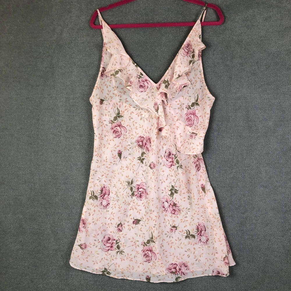 Vintage Val Mode floral ruffle camisole lingerie short slip dress size L